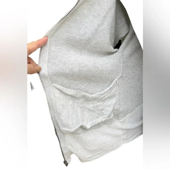 Theory Light Grey Short Sleeve Zippered Hoodie Cardigan Jacket Large L P - Picture 9 of 12
